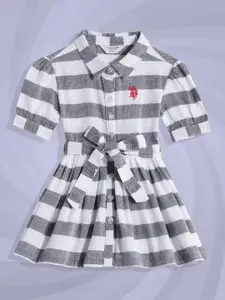 U.S. Polo Assn. Kids U S Polo Assn Kids White & Grey Striped A-Line Dress