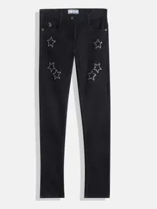 U.S. Polo Assn. Kids Girls Slim Fit Printed Stretchable Jeans