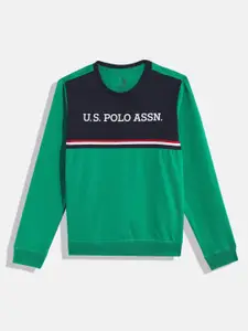 U.S. Polo Assn. Kids Boys Green Brand Logo Print Pure Cotton Sweatshirt