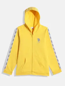 U.S. Polo Assn. Kids Girls Yellow Brand Logo Embroidered Hooded Sweatshirt