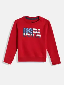 U.S. Polo Assn. Kids Boys Red Pure Cotton Printed Sweatshirt