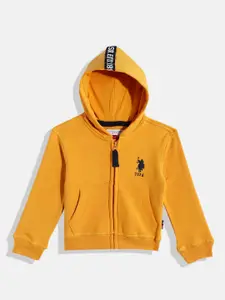 U.S. Polo Assn. Kids Boys Mustard Yellow Hooded Pure Cotton Front-Open Sweatshirt