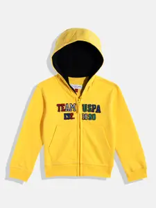 U.S. Polo Assn. Kids Boys Yellow Hooded Pure Cotton Front-Open Sweatshirt