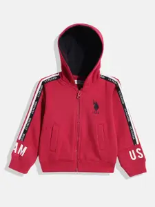U.S. Polo Assn. Kids Boys Red Solid Hooded Front-Open Sweatshirt