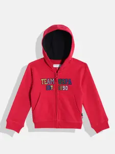 U.S. Polo Assn. Kids Boys Red Hooded Pure Cotton Front-Open Sweatshirt