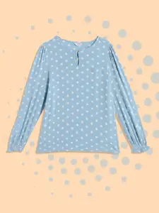 U.S. Polo Assn. Kids Girls Blue Polka Dots Print Regular Top