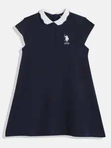 U.S. Polo Assn. Kids Girls Navy Blue Peter Pan Collar Pure Cotton T-shirt Dress