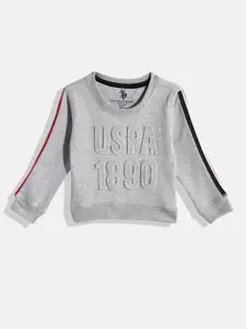 U.S. Polo Assn. Kids Boys Grey Melange Brand Logo Embossed Round Neck Sweatshirt
