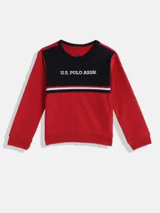 U.S. Polo Assn. Kids Boys Red & Navy Blue Colourblocked Pure Cotton Sweatshirt
