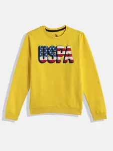 U.S. Polo Assn. Kids Boys Yellow Brand Logo Print Pure Cotton Sweatshirt