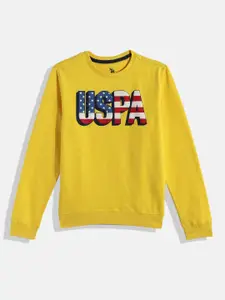 U.S. Polo Assn. Kids Boys Yellow Brand Logo Print Pure Cotton Sweatshirt