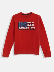 U.S. Polo Assn. Kids Boys Red Brand Logo Print Pure Cotton Sweatshirt