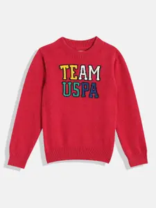 U.S. Polo Assn. Kids Boys Red Brand Logo Printed Pullover