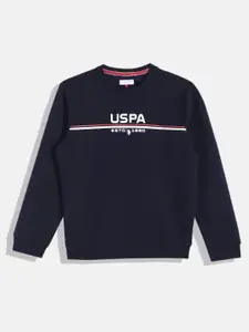 U.S. Polo Assn. Kids Boys Navy Blue Brand Logo Printed Sweatshirt