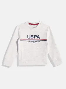 U.S. Polo Assn. Kids Boys Grey Melange Brand Logo Print Sweatshirt