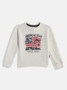 U.S. Polo Assn. Kids Boys Off White Printed Pure Cotton Sweatshirt