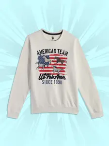 U.S. Polo Assn. Kids Boys Off White Brand Logo Print Pure Cotton Sweatshirt