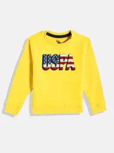 U.S. Polo Assn. Kids Boys Yellow Printed Pure Cotton Sweatshirt