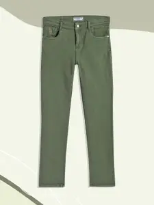 U.S. Polo Assn. Kids Boys Olive Green Slim Fit Mid-Rise Clean Look Stretchable Jeans