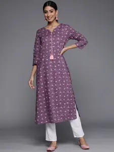 Varanga Women Purple & Pink Pure Cotton Floral Print Kurta