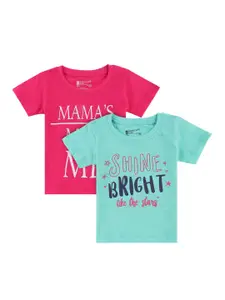 Bodycare Kids Girls Pack of 2 Pink & Blue Typography 2 Printed Applique T-shirt