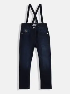 U.S. Polo Assn. Kids Girls Blue Solid Stretchable Jeans with Cross Strap Suspenders