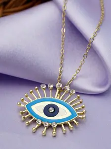Ferosh Gold-Toned & White Stone-Studded Evil Eye Pendant With Chain