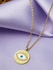 Ferosh Women Gold-Toned & Blue Stone Studded Evil Eye Pendant With Chain