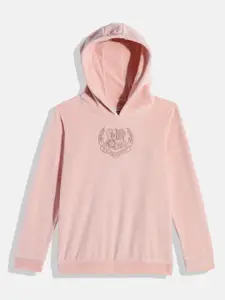 U.S. Polo Assn. Kids Girls Pink Brand Logo Embroidered Hooded Sweatshirt