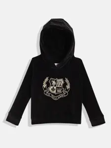 U.S. Polo Assn. Kids Girls Black Brand Logo Embroidered Hooded Sweatshirt