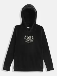 U.S. Polo Assn. Kids Girls Black Brand Logo Embroidered Hooded Sweatshirt