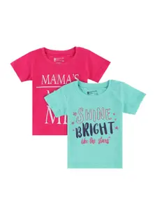 Bodycare Kids Set Of 2 Girls Pink & Blue Typography Printed T-shirt