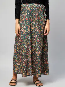 InWeave Women Green & Yellow Jaal Printed A-Line Maxi Flared Skirts
