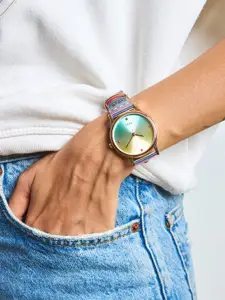 TEAL BY CHUMBAK Women Green Brass Dial & Multicoloured Straps Analogue Watch