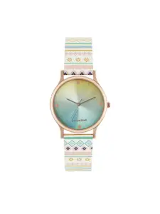 TEAL BY CHUMBAK Women Green Brass Dial & White Straps Analogue Watch