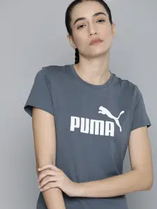 Puma Women Grey Brand Logo Printed Pure Cotton T-shirt