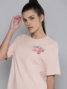 Puma Women Pink Brand Logo Printed Pure Cotton Relaxed Fit T-shirt