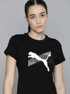 Puma Women Black Power Graphic Brand Logo Print Pure Cotton Knitted Regular Fit T-Shirt