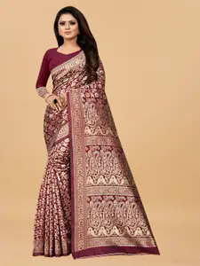 Hinayat Fashion Maroon & Gold-Toned Woven Design Zari Silk Blend Banarasi Saree