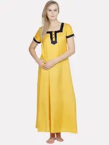 PATRORNA Mustard Yellow Solid Maxi Nightdress