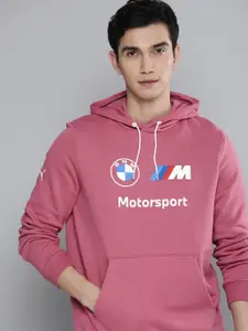 PUMA Motorsport Men Dusty Pink BMW ESS FLEECE Printed Hooded Motorsports Sweatshirt