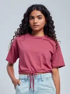 The Souled Store Women Pink Solid Crop T-shirt