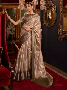 Mitera Beige & Gold-Toned Woven Design Zari Silk Blend Banarasi Saree