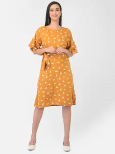 Crimsoune Club Women Orange Linen A-Line Dress