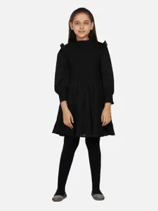 BLANC9 Kids-Girls Black Ruffles Fit and Flare Dress