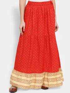 V-Mart Women Red & Beige Colored Ethnic Printed A- Line Maxi Flared Skirts