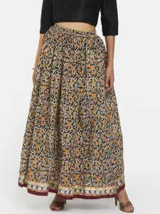 V-Mart Women Black & Yellow Printed Flared Maxi Skirt