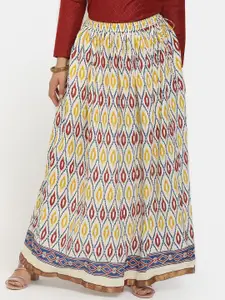 V-Mart Women White & Maroon Ethnic Motif Printed Cotton A-Line Maxi Skirt