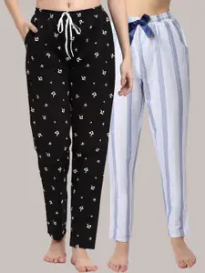 Claura Women Pack Of 2 Printed Pure Cotton Lounge Pants