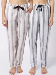 Claura Women Pack Of 2 Striped Cotton Lounge Pants